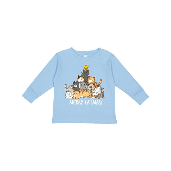 Inktastic Merry Catmas with Cat Tree and Yellow Star Boys or Girls Long Sleeve Toddler T-Shirt