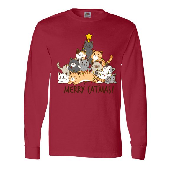 Inktastic Merry Catmas with Cat Tree and Yellow Star Long Sleeve T-Shirt