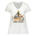 thumbnail image 1 of Inktastic Merry Catmas with Cat Tree and Yellow Star Women's Plus Size V-Neck T-Shirt, 1 of 5