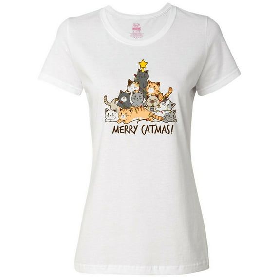 Inktastic Merry Catmas with Cat Tree and Yellow Star Women's T-Shirt
