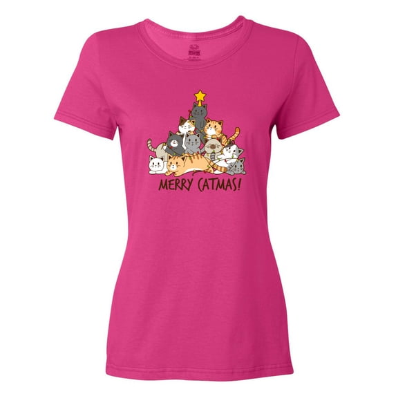Inktastic Merry Catmas with Cat Tree and Yellow Star Women's T-Shirt