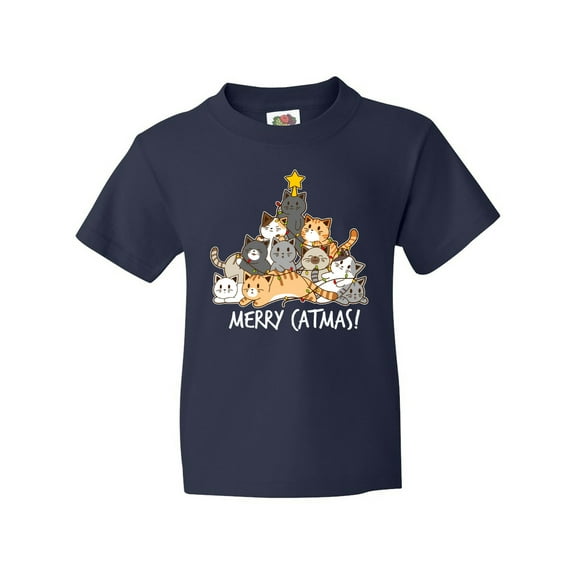 Inktastic Merry Catmas with Cat Tree and Yellow Star Youth T-Shirt