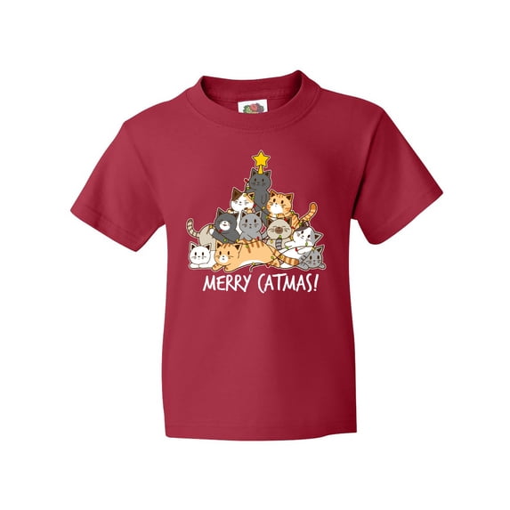 Inktastic Merry Catmas with Cat Tree and Yellow Star Youth T-Shirt