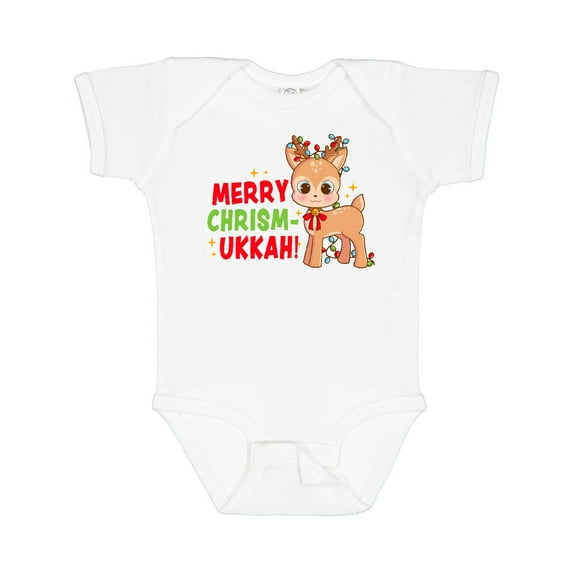Inktastic Merry Chrismukkah Cute Baby Reindeer with Lights Boys or Girls Baby Bodysuit