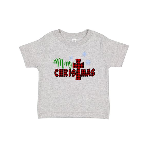 Inktastic Merry Christmas Buffalo Plaid Cross with Snowflakes Boys or Girls Baby T-Shirt