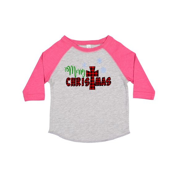 Inktastic Merry Christmas Buffalo Plaid Cross with Snowflakes Boys or Girls Toddler T-Shirt