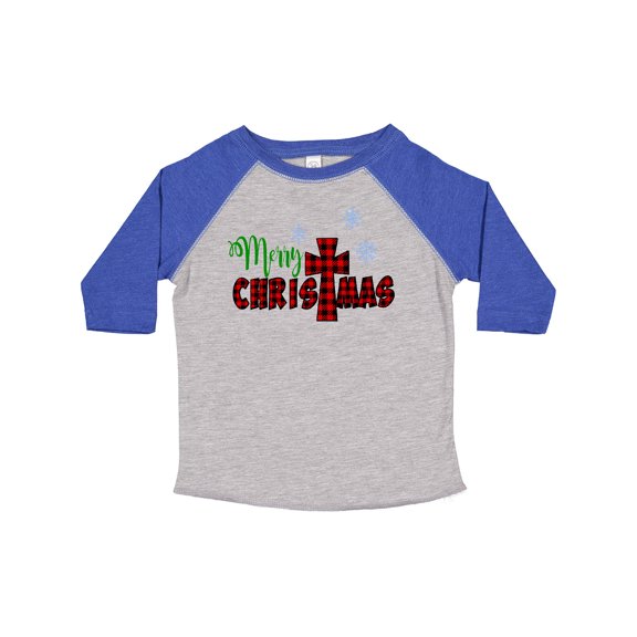 Inktastic Merry Christmas Buffalo Plaid Cross with Snowflakes Boys or Girls Toddler T-Shirt