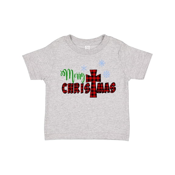Inktastic Merry Christmas Buffalo Plaid Cross with Snowflakes Boys or Girls Toddler T-Shirt