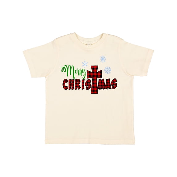Inktastic Merry Christmas Buffalo Plaid Cross with Snowflakes Boys or Girls Toddler T-Shirt