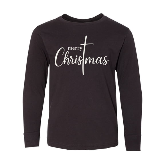 Inktastic Merry Christmas Cross Holiday Glow Long Sleeve Youth T-Shirt
