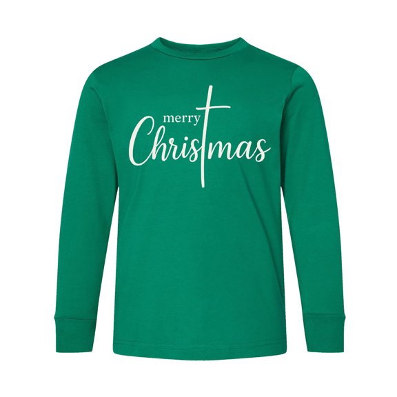 Inktastic Merry Christmas Cross Holiday Glow Long Sleeve Youth T-Shirt