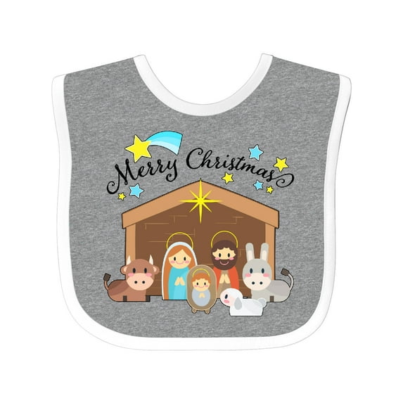 Inktastic Merry Christmas Cute Nativity Scene Boys or Girls Baby Bib