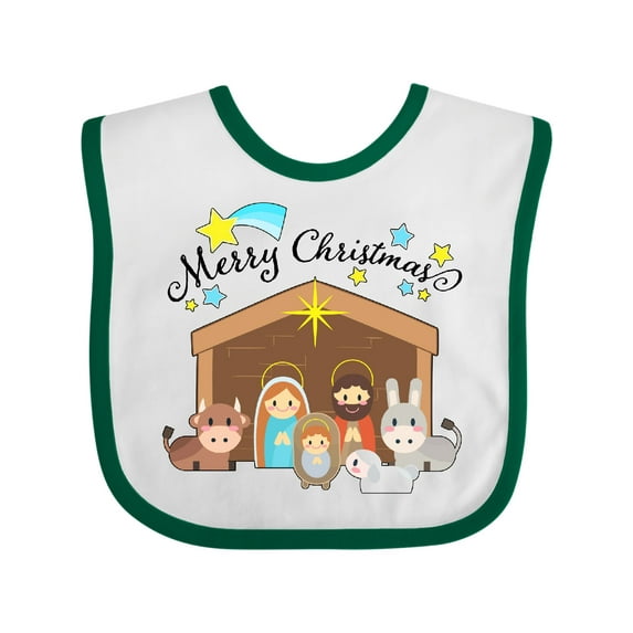Inktastic Merry Christmas Cute Nativity Scene Boys or Girls Baby Bib