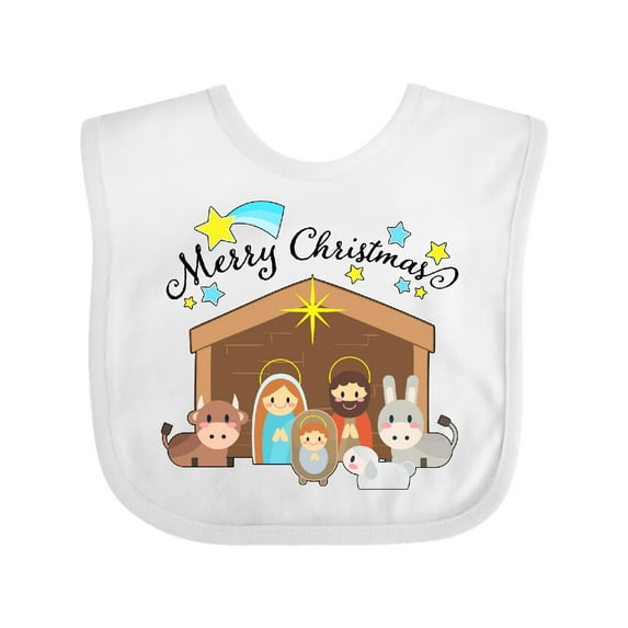 Inktastic Merry Christmas Cute Nativity Scene Boys or Girls Baby Bib