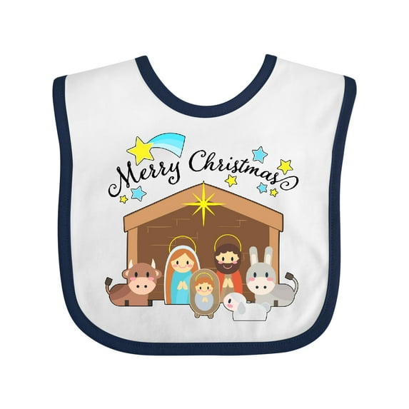 Inktastic Merry Christmas Cute Nativity Scene Boys or Girls Baby Bib