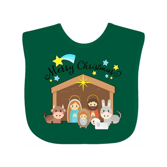 Inktastic Merry Christmas Cute Nativity Scene Boys or Girls Baby Bib
