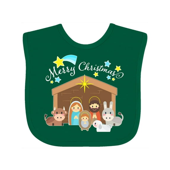 Inktastic Merry Christmas Cute Nativity Scene Boys or Girls Baby Bib