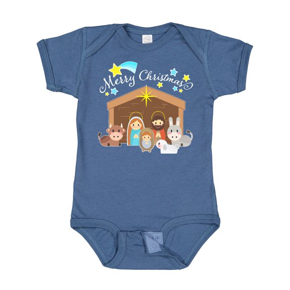 Inktastic Merry Christmas Cute Nativity Scene Boys or Girls Baby Bodysuit