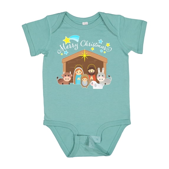 Inktastic Merry Christmas Cute Nativity Scene Boys or Girls Baby Bodysuit