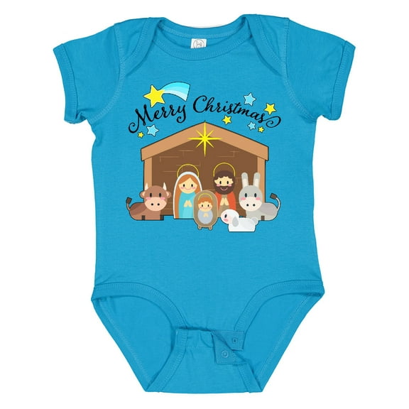 Inktastic Merry Christmas Cute Nativity Scene Boys or Girls Baby Bodysuit