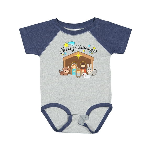 Inktastic Merry Christmas Cute Nativity Scene Boys or Girls Baby Bodysuit