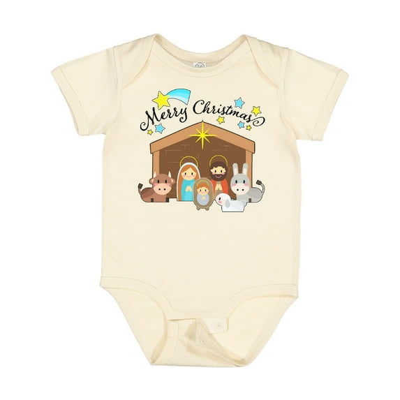 Inktastic Merry Christmas Cute Nativity Scene Boys or Girls Baby Bodysuit