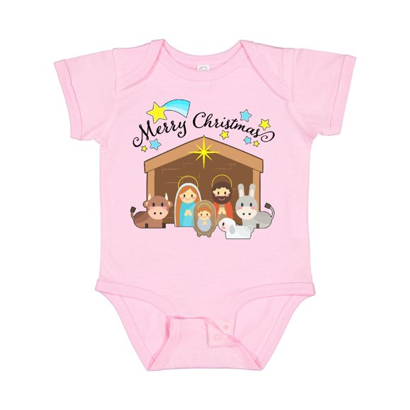 Inktastic Merry Christmas Cute Nativity Scene Boys or Girls Baby Bodysuit