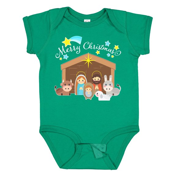 Inktastic Merry Christmas Cute Nativity Scene Boys or Girls Baby Bodysuit