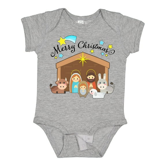Inktastic Merry Christmas Cute Nativity Scene Boys or Girls Baby Bodysuit