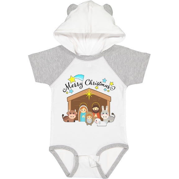 Inktastic Merry Christmas Cute Nativity Scene Boys or Girls Baby Bodysuit