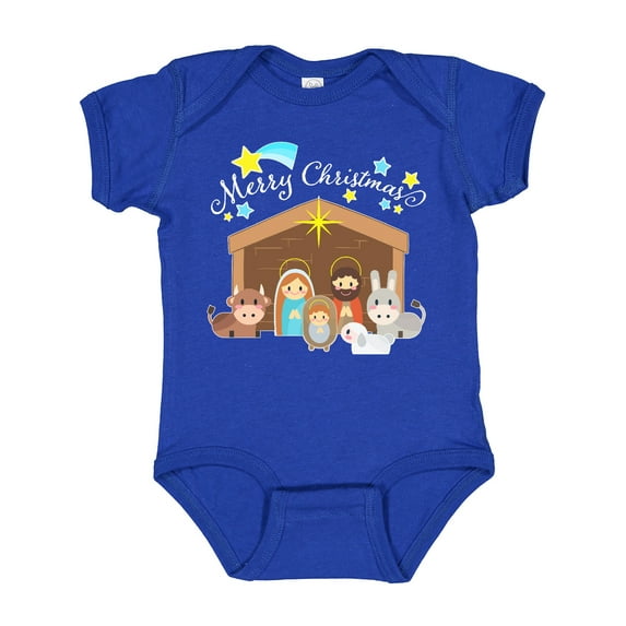 Inktastic Merry Christmas Cute Nativity Scene Boys or Girls Baby Bodysuit