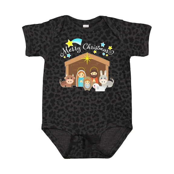 Inktastic Merry Christmas Cute Nativity Scene Boys or Girls Baby Bodysuit