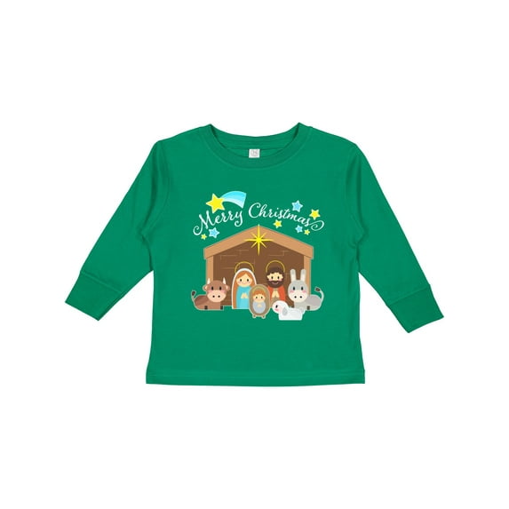 Inktastic Merry Christmas Cute Nativity Scene Boys or Girls Long Sleeve Toddler T-Shirt