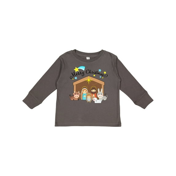 Inktastic Merry Christmas Cute Nativity Scene Boys or Girls Long Sleeve Toddler T-Shirt