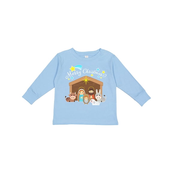 Inktastic Merry Christmas Cute Nativity Scene Boys or Girls Long Sleeve Toddler T-Shirt