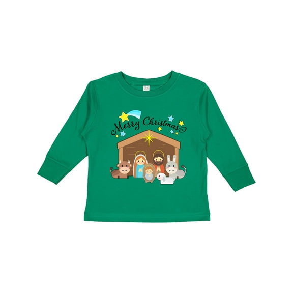 Inktastic Merry Christmas Cute Nativity Scene Boys or Girls Long Sleeve Toddler T-Shirt