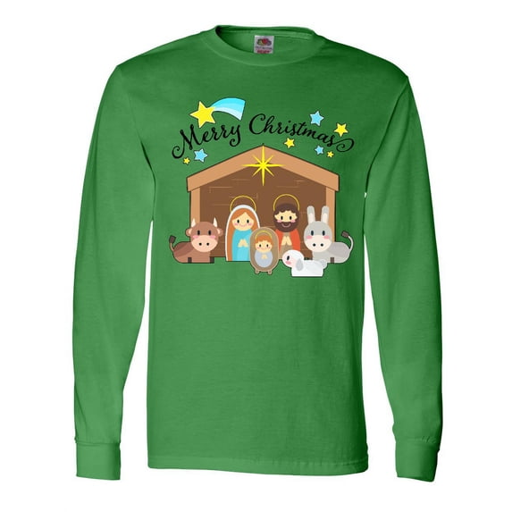 Inktastic Merry Christmas Cute Nativity Scene Long Sleeve T-Shirt