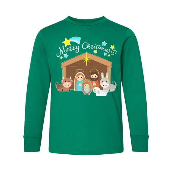 Inktastic Merry Christmas Cute Nativity Scene Long Sleeve Youth T-Shirt
