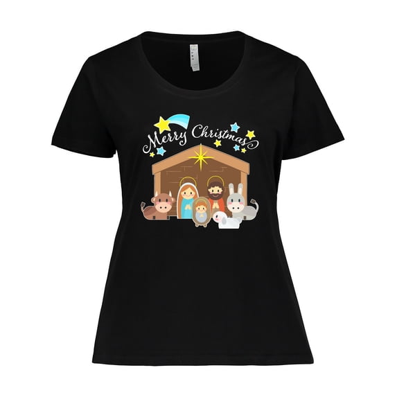 Inktastic Merry Christmas Cute Nativity Scene Women's Plus Size T-Shirt