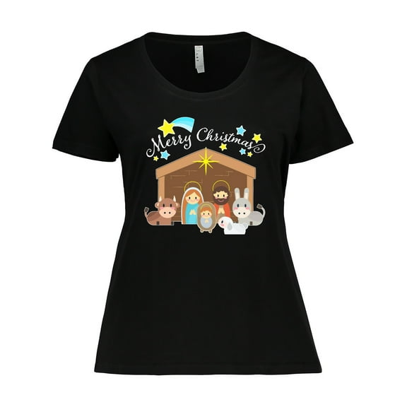 Inktastic Merry Christmas Cute Nativity Scene Women's Plus Size T-Shirt