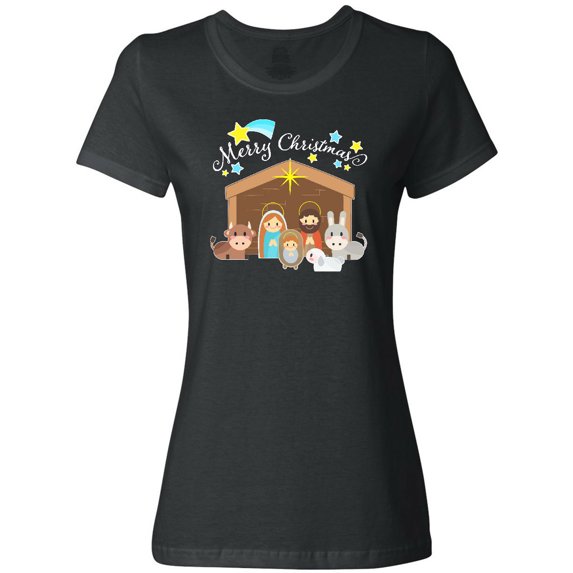 Inktastic Merry Christmas Cute Nativity Scene Women's T-Shirt