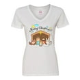 thumbnail image 1 of Inktastic Merry Christmas Cute Nativity Scene Women's V-Neck T-Shirt, 1 of 5