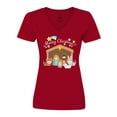 thumbnail image 1 of Inktastic Merry Christmas Cute Nativity Scene Women's V-Neck T-Shirt, 1 of 5