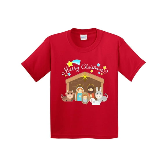 Inktastic Merry Christmas Cute Nativity Scene Youth T-Shirt