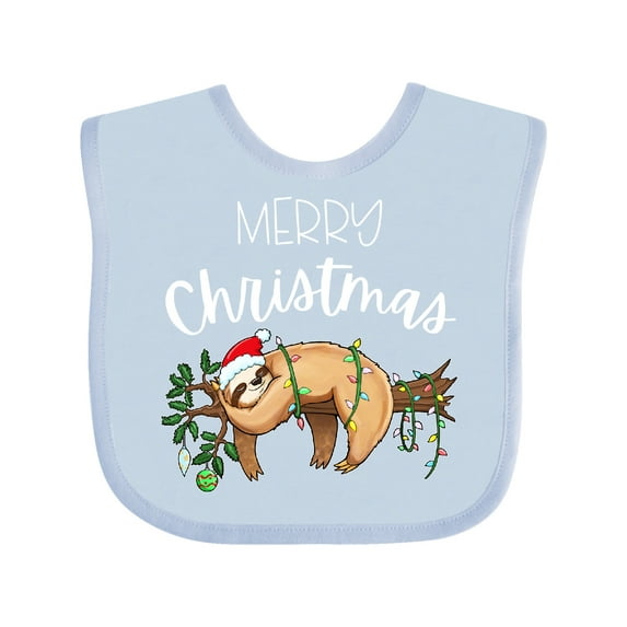 Inktastic Merry Christmas Cute Sloth with Santa Hat and Lights Boys or Girls Baby Bib