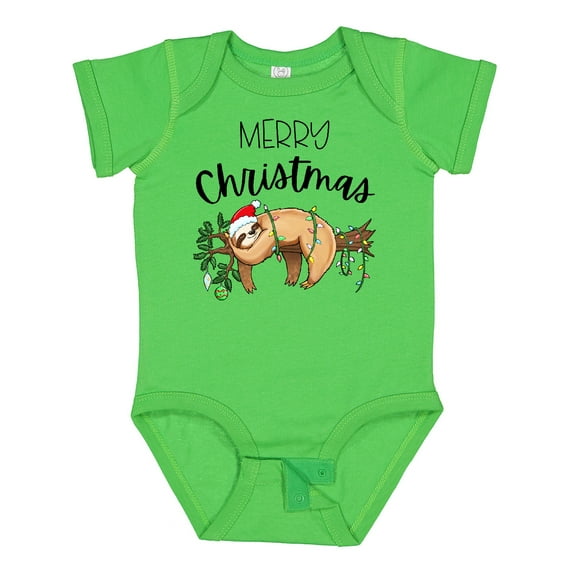 Inktastic Merry Christmas Cute Sloth with Santa Hat and Lights Boys or Girls Baby Bodysuit