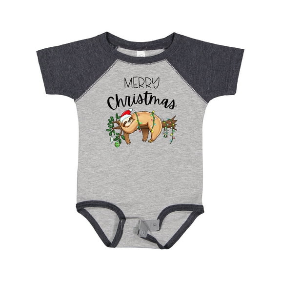 Inktastic Merry Christmas Cute Sloth with Santa Hat and Lights Boys or Girls Baby Bodysuit