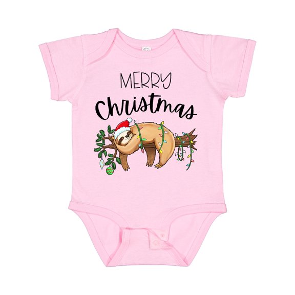 Inktastic Merry Christmas Cute Sloth with Santa Hat and Lights Boys or Girls Baby Bodysuit