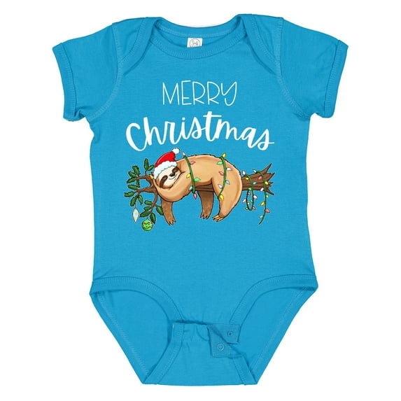 Inktastic Merry Christmas Cute Sloth with Santa Hat and Lights Boys or Girls Baby Bodysuit