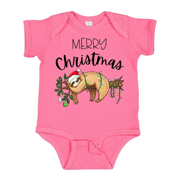 Inktastic Merry Christmas Cute Sloth with Santa Hat and Lights Boys or Girls Baby Bodysuit